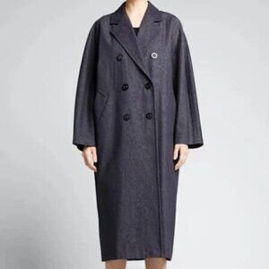 NWT MaxMara Bacco Denim Icon Coat Double Breasted Oversized Blue Size 8 IT 42